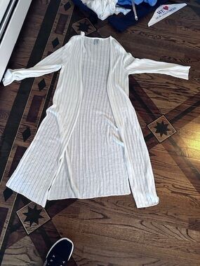 sahalie Cream Ribbed Open-Front Knit Cardigan